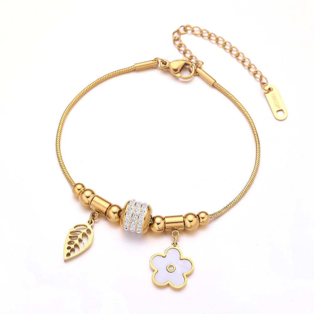 Warm Stainless Steel Parthenocissus Grass Jeweled Vacuum Bracelets