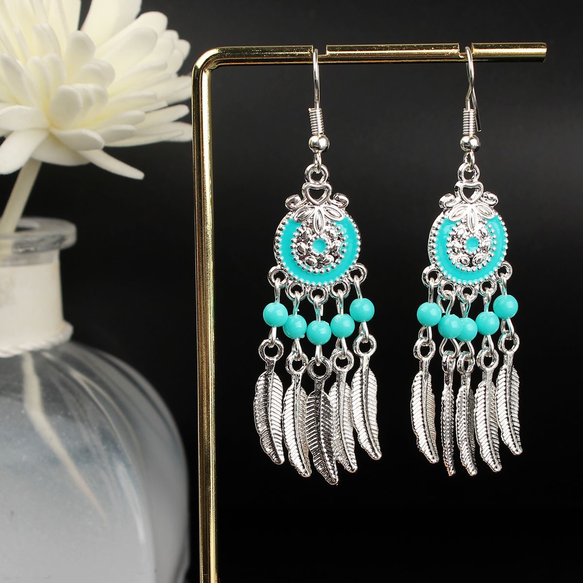 Ethnic Style Miao Sier Turquoise Tassel Earrings