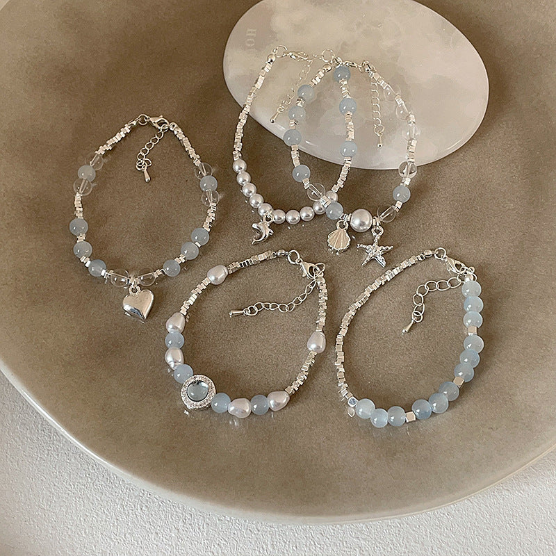 Series Small Pieces Of Sier Natural Stone Beaded Bracelets