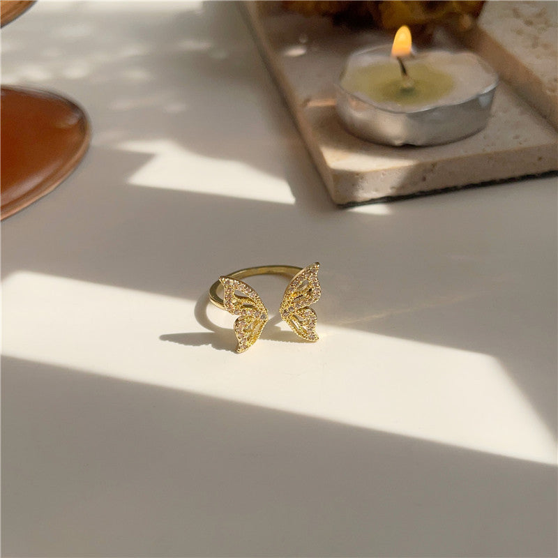 Gentle Super Fairy Zircon Opening Adjustable Butterfly Rings
