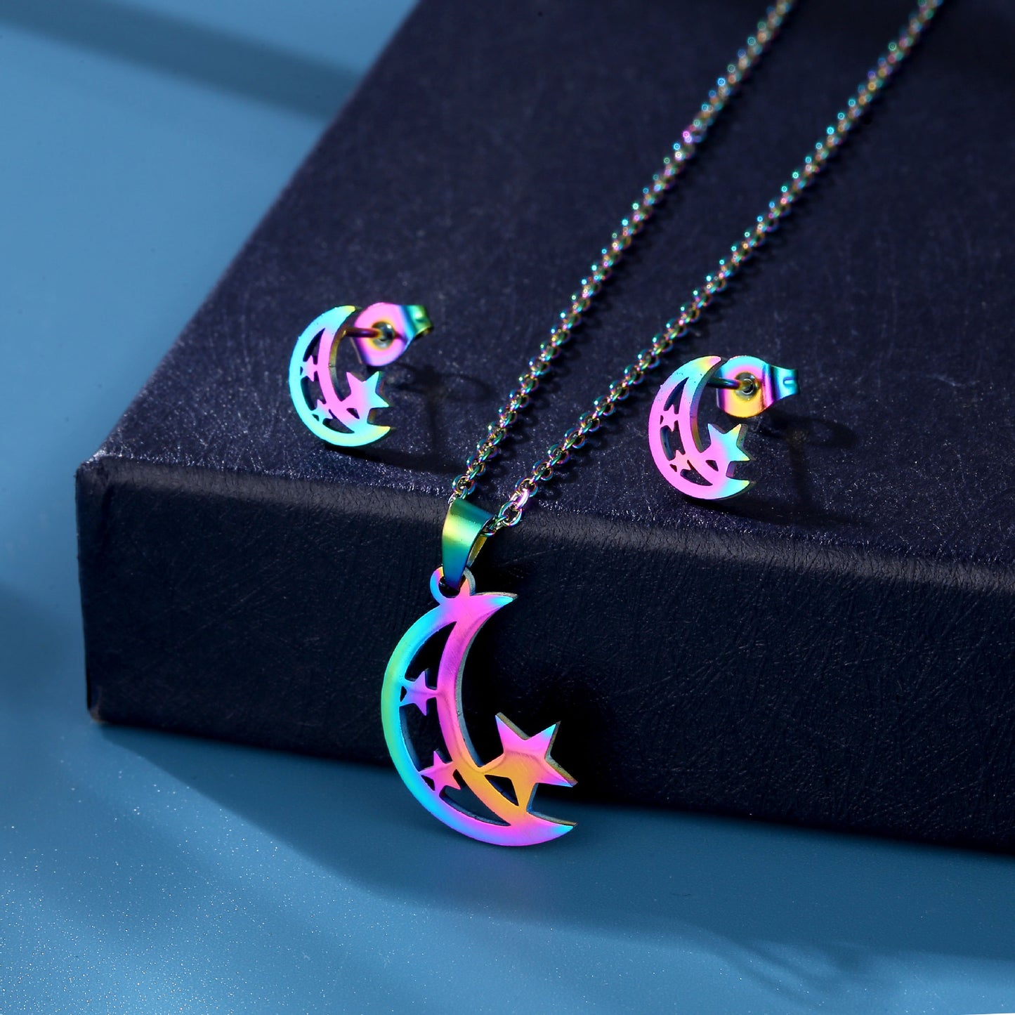 Steel Hollow Star Moon Three-piece Personal Earrings