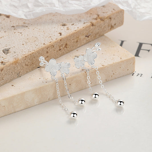 Sier Peach Blossom Thread Female Sweet Fashion Flower Earrings