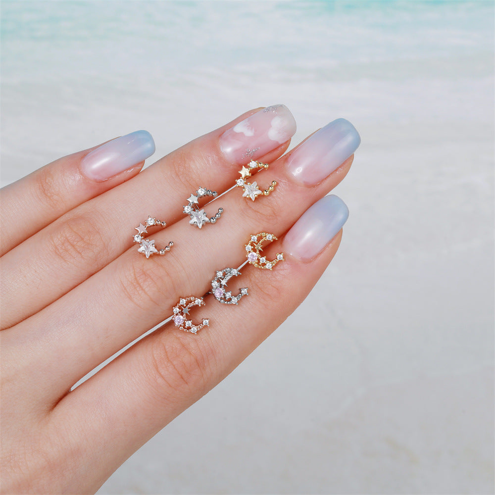 Trendy Star Moon Ear Bone Gold Earrings