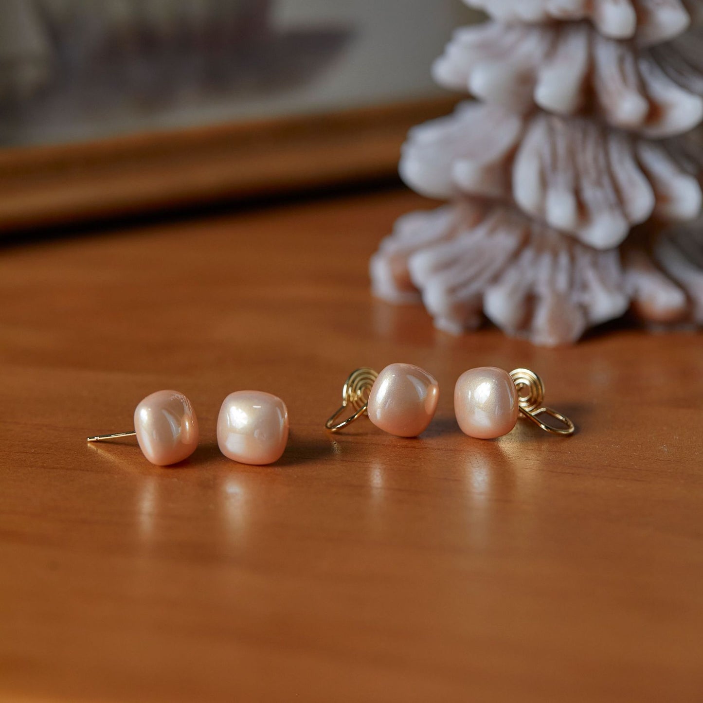 Champagne Small Square Pearl Female Daily Earrings