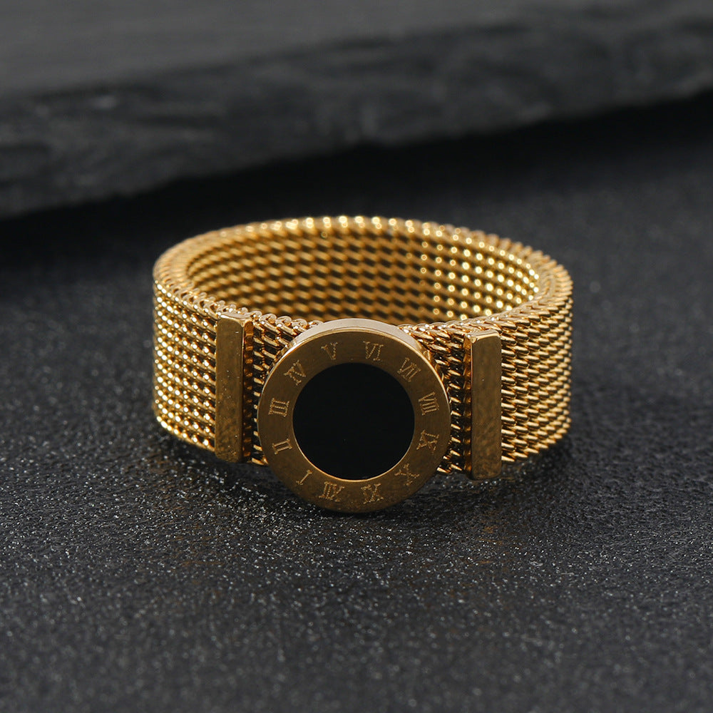 Men's Steel Welding Roman Number Drop Black Rings