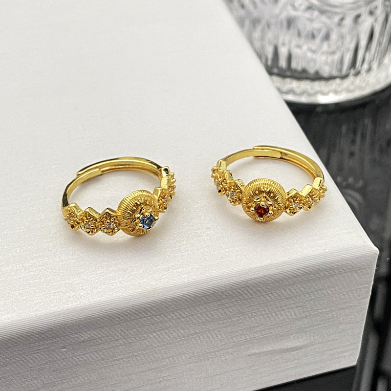 Women's Retro Atmosphere Lace Single Rhinestone Adjustable Brushed Pattern Antique Rings