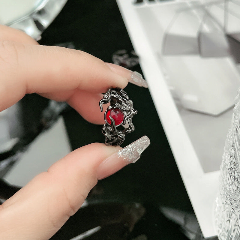Dark Lava Texture Pleated Open Female Rings