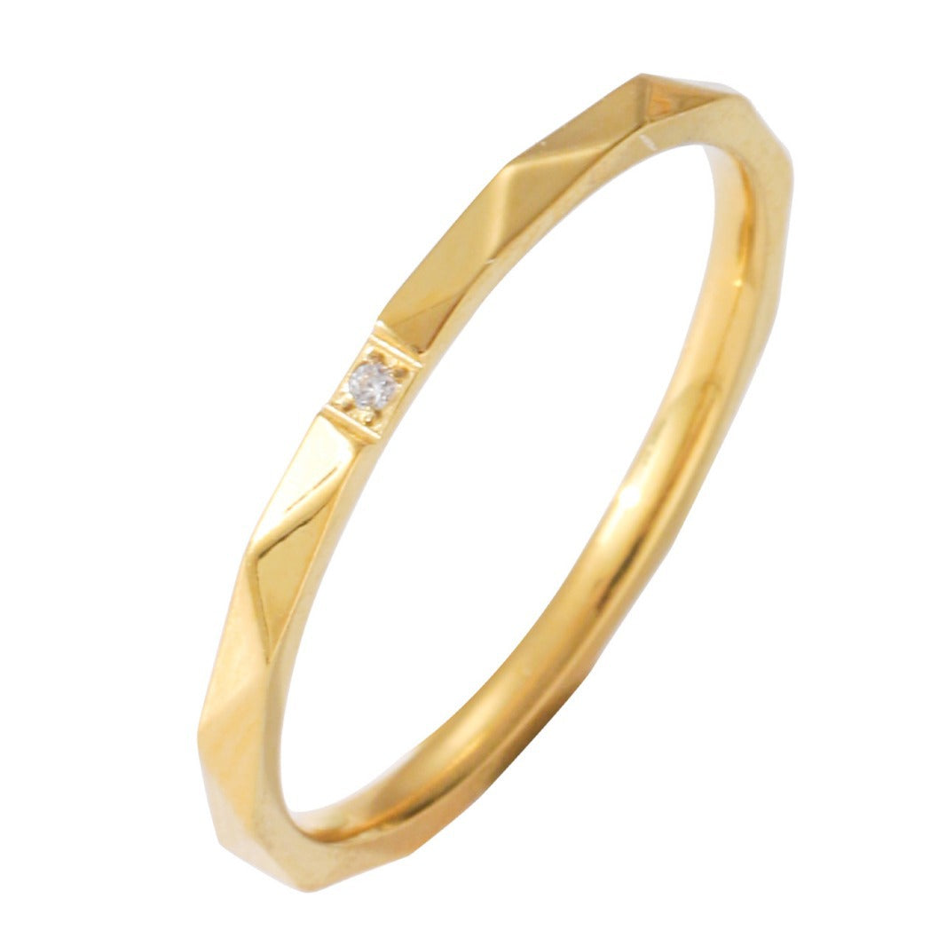 Single Rhinestone Titanium Steel Gold Plated Simple Rings