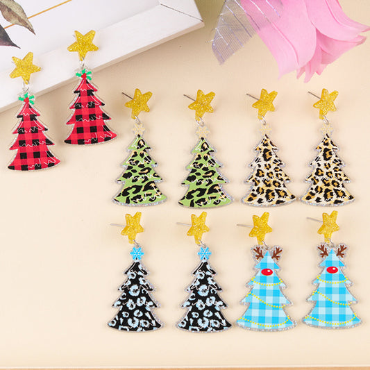 Women's Personality Five-pointed Star Leopard Print Antlers Earrings