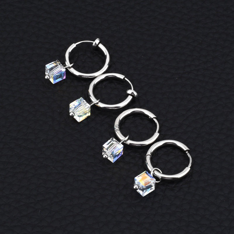 Unisex Style Titanium Steel Square Glass Earrings