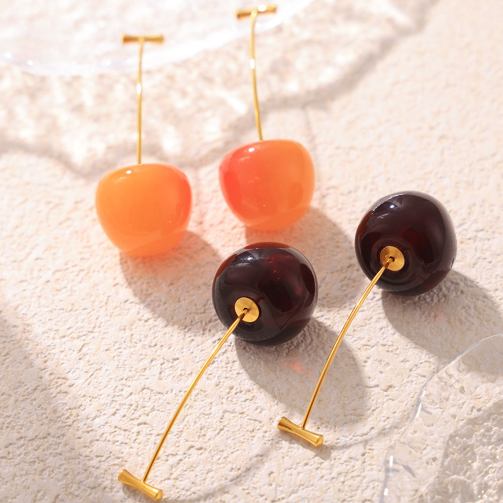Cherry Long Female Personality Stainless Steel Earrings