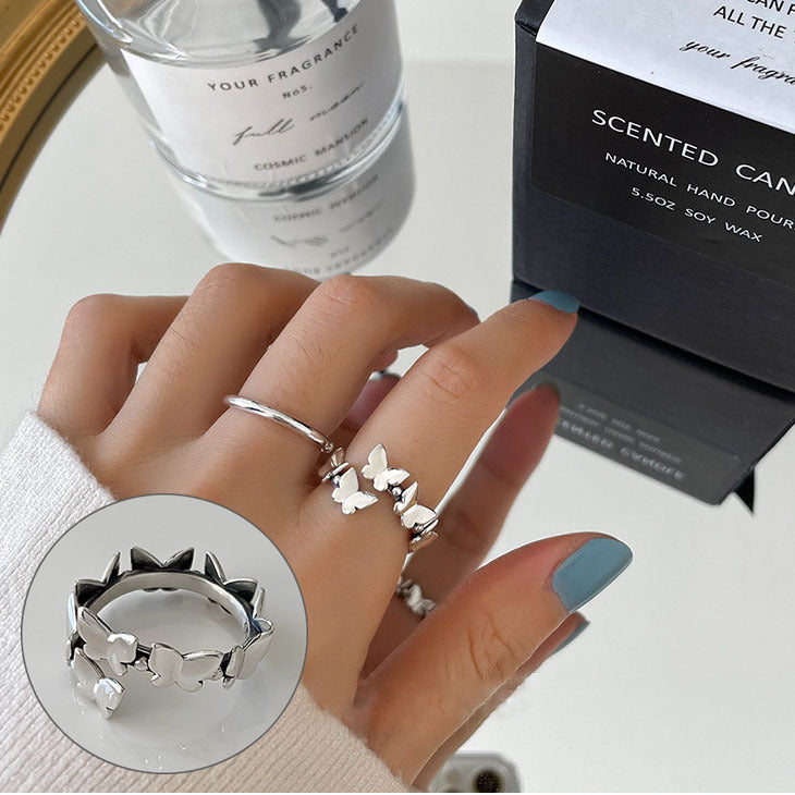 Butterfly Female Twin Elegant Personality Sier Rings