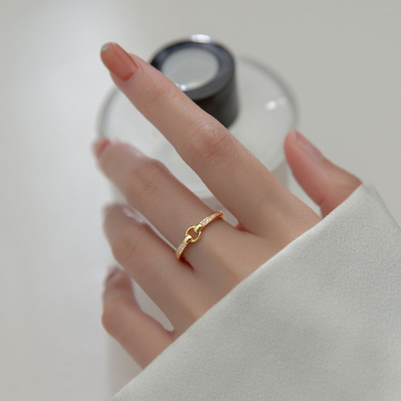 Rhinestone Round Female Style Niche Open Rings
