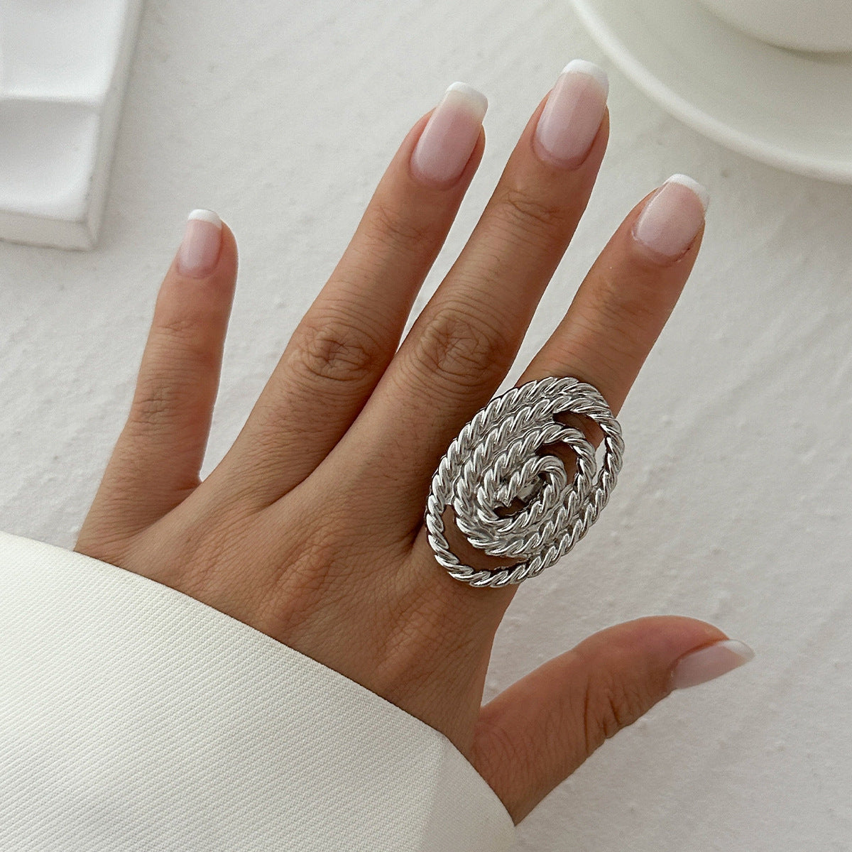 Personality Five Petal Flower Three-dimensional Open Exaggerated Rings