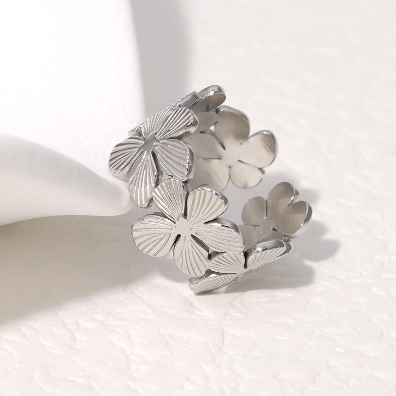 Steel Flower Niche Personality Gold Plated Rings