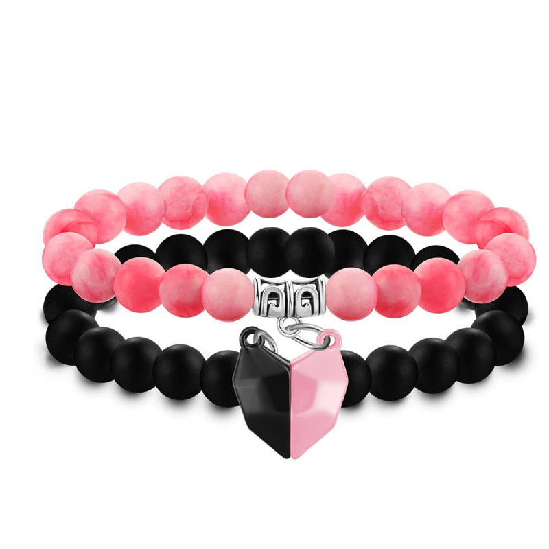 Couple Turquoise Pink Crystal Single Circle Black White Beads Bracelets