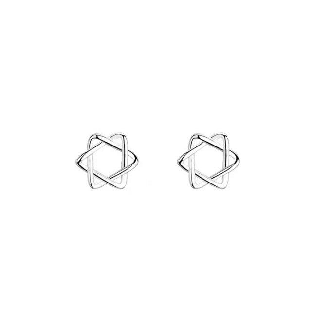 Sier Three-dimensional Hollow Hexagram Style Sweet Earrings