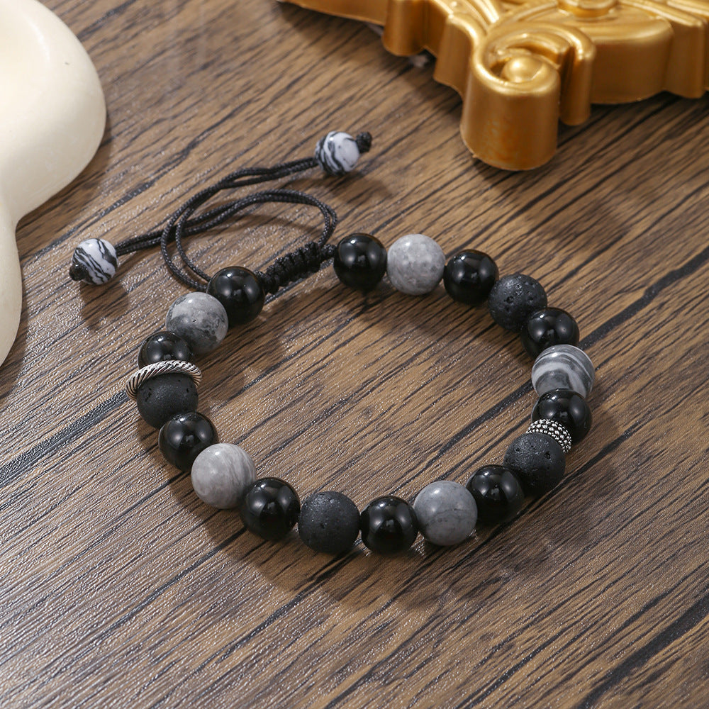 Live Broadcast Volcanic Rock Black Agate Map Stone Beaded Bracelets