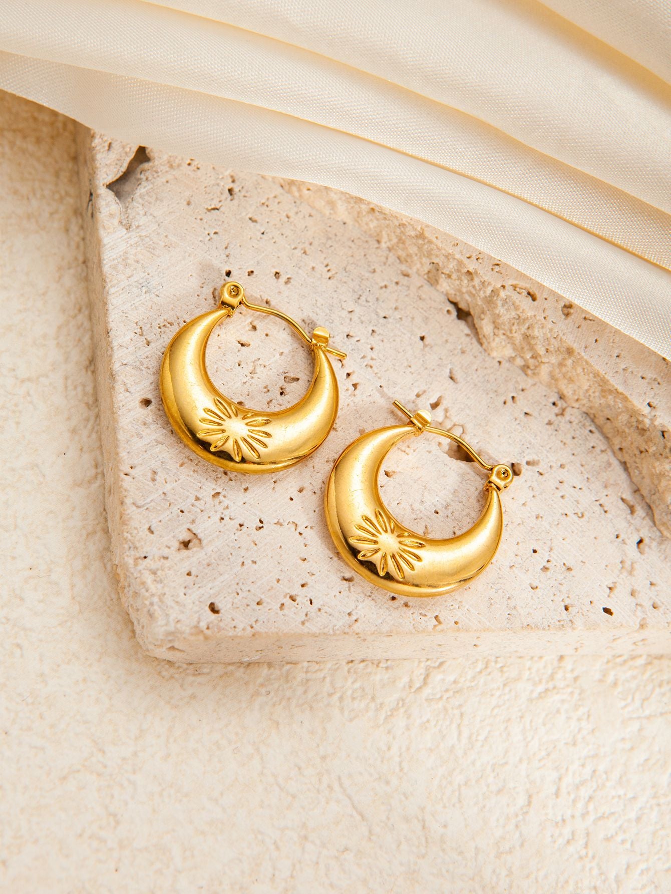 Stainless Steel Ginkgo Leaf Petals Golden Earrings