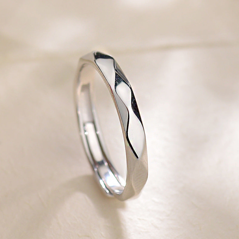 Sier Diamond Surface Couple Open Minimalist Design Rings