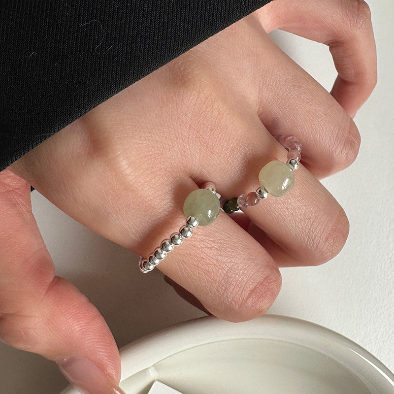 Women's Sterling Sier Natural Crystal Simple Unique Design Sweet Rings