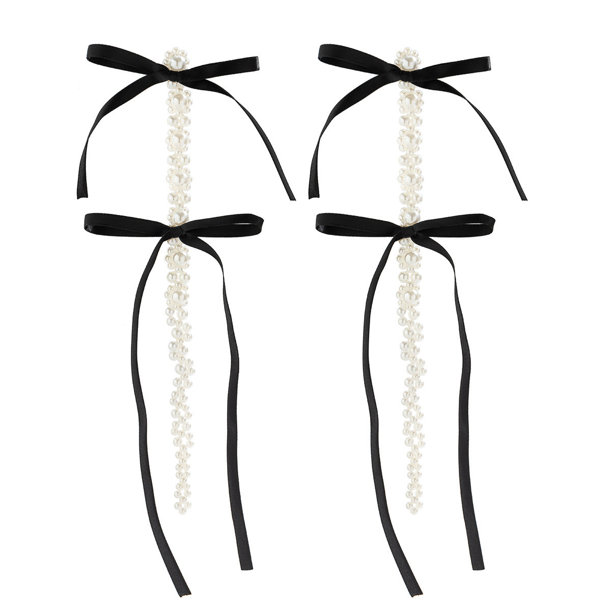 Personalized Bow Ribbon Imitation Pearl Crystal Flowers Earrings