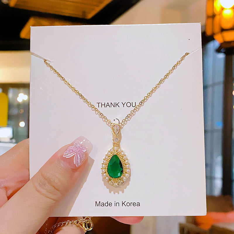Pearl Ruby Emerald Female Temperament Light Necklaces