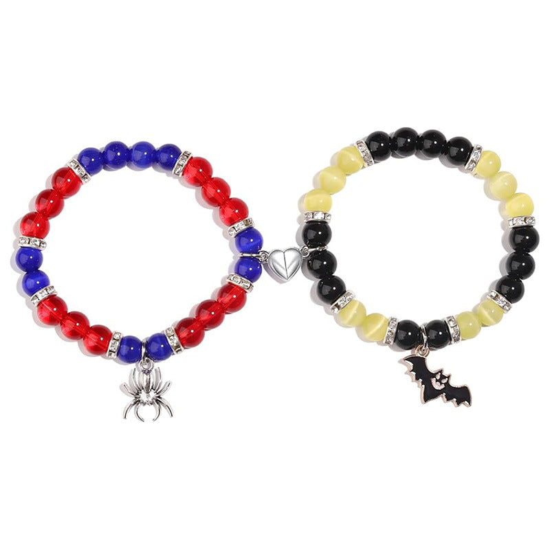 Spider Cat Couple Crystal Opal Magnet Bracelets