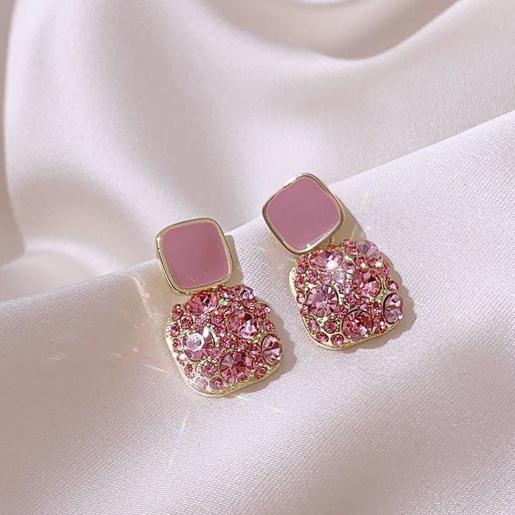 Women's Super Fairy Pink Simple Graceful Geometric Square Earrings