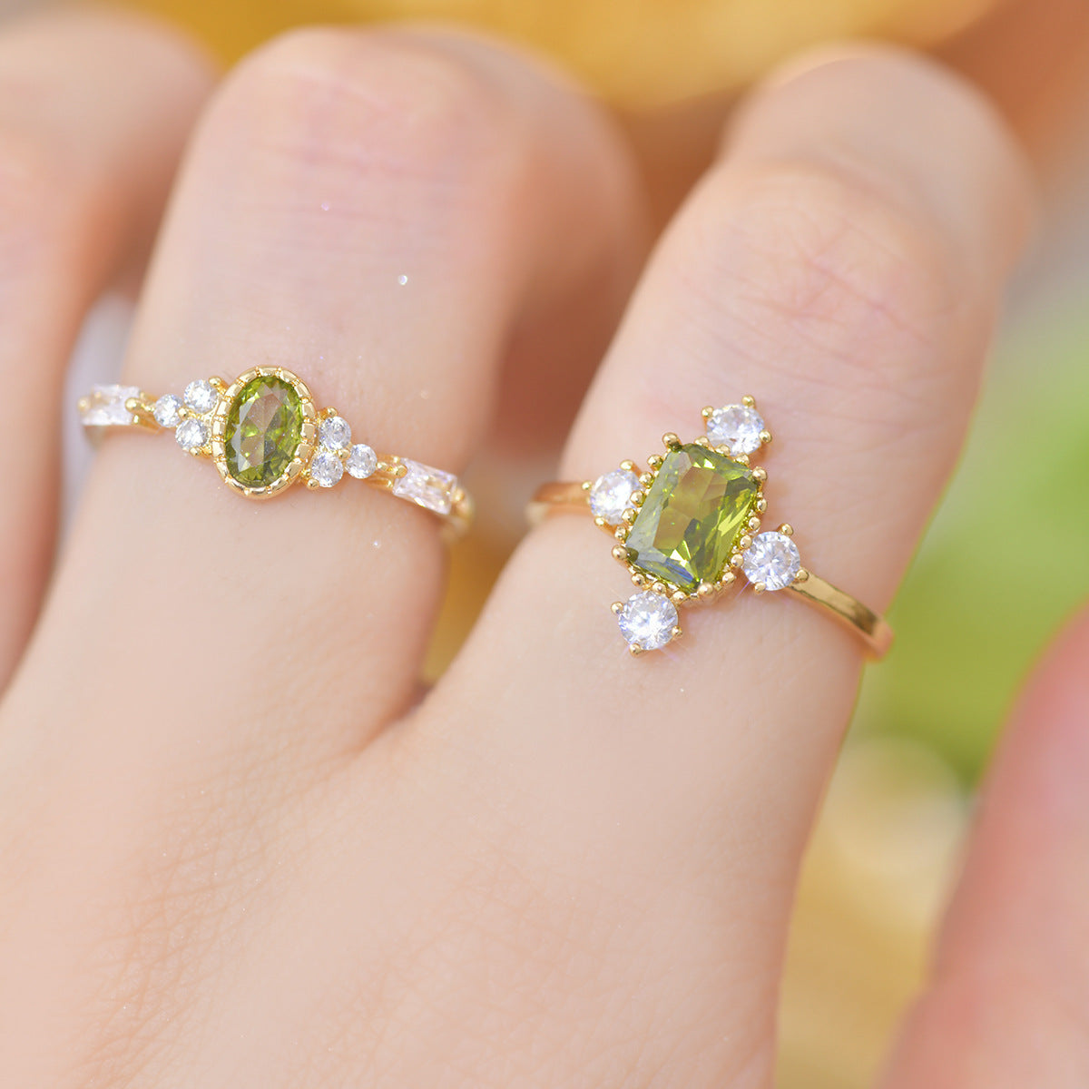 Olive Green Zircon Light Luxury Fashion Rings