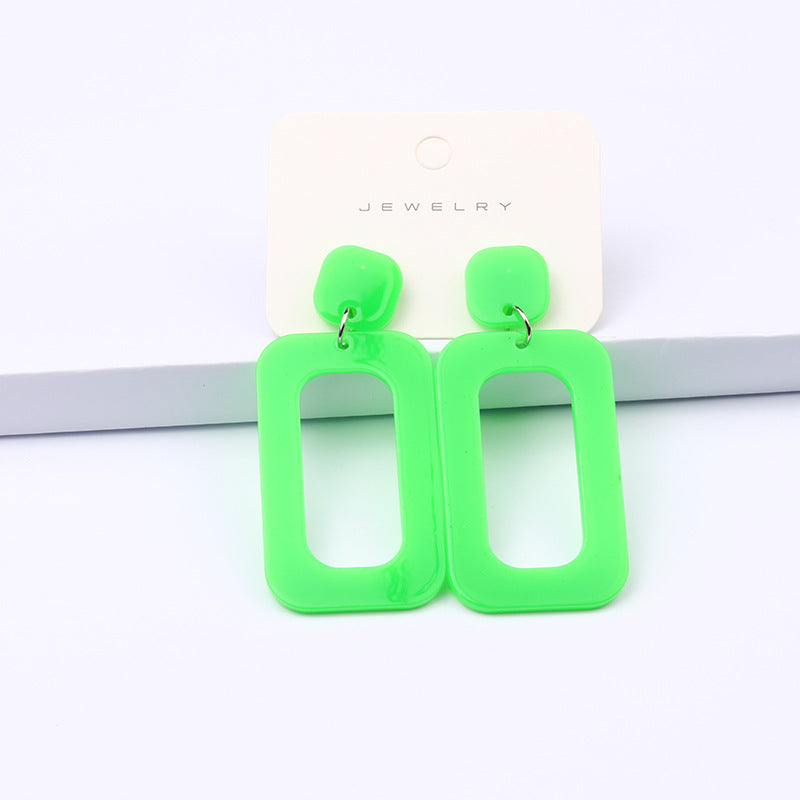 Women's Rectangular Hollow Ear Fashion Simple Personality Fluorescent Color Rings