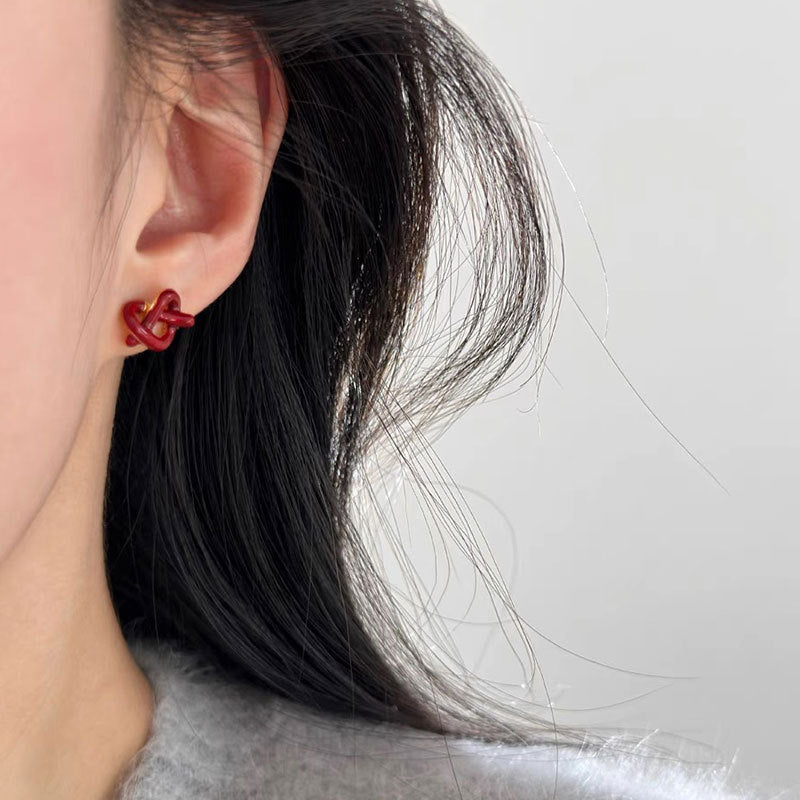 Women's Red Dripping Salt Water Knot Love Heart Small Rings