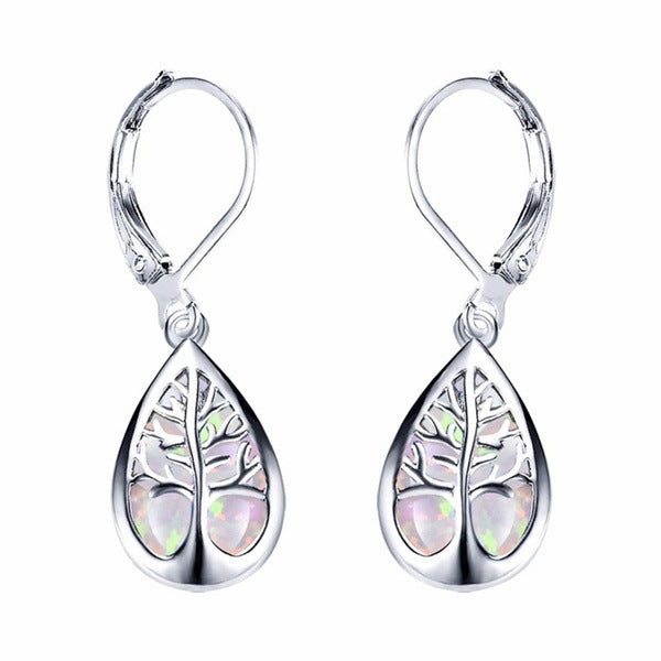 Women's Opal Lucky Tree Drop-shaped Ear Clip Earrings
