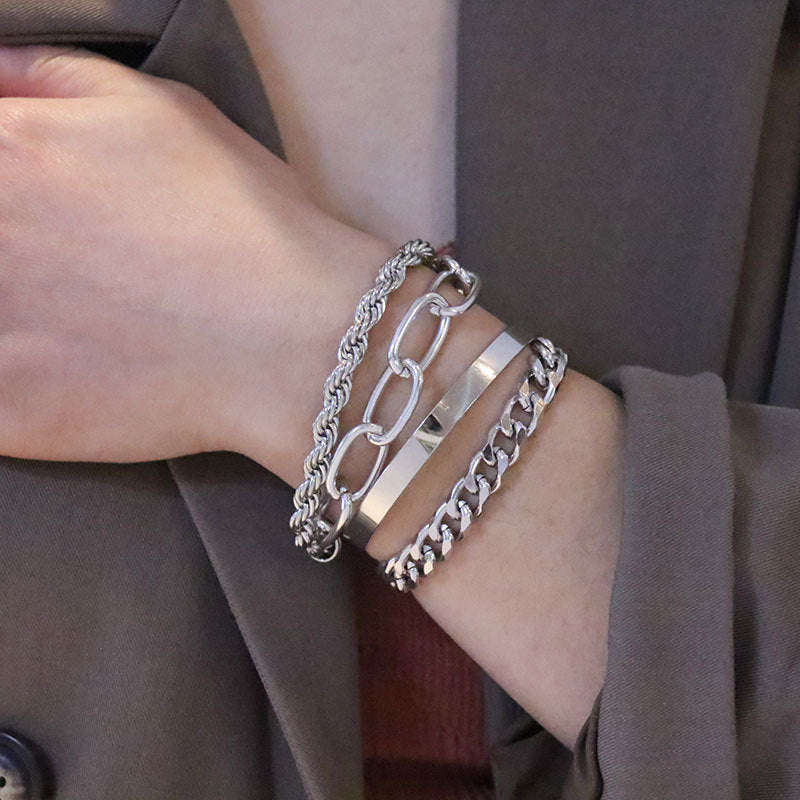 Women's Hip Hop Alloy Cuban Simple Hand Bracelets