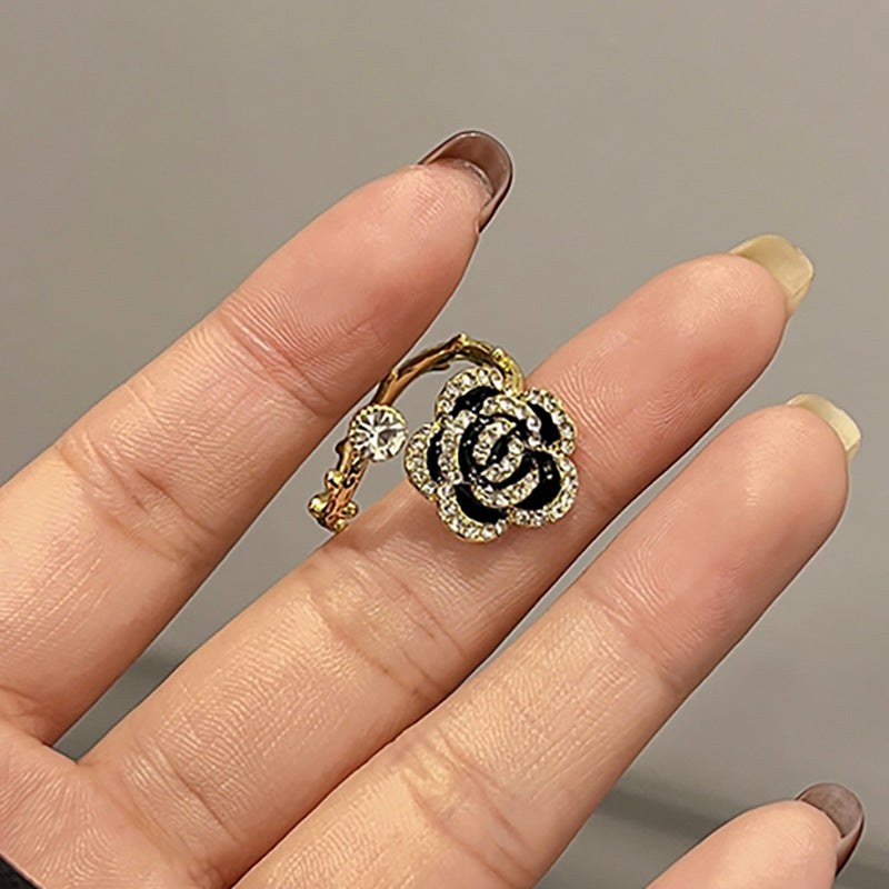 Light Luxury Camellia Open Female Niche Design Advanced Index Rings