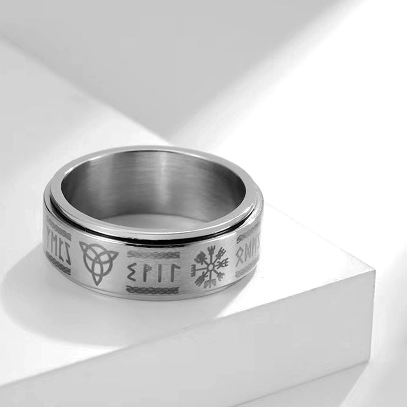 Men's Nordic Vikings Text Rotatable Titanium Steel Couple Rings