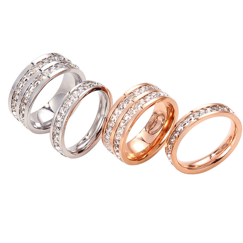 Women's & Men's Titanium Steel Full Diamond Couple Single Rings