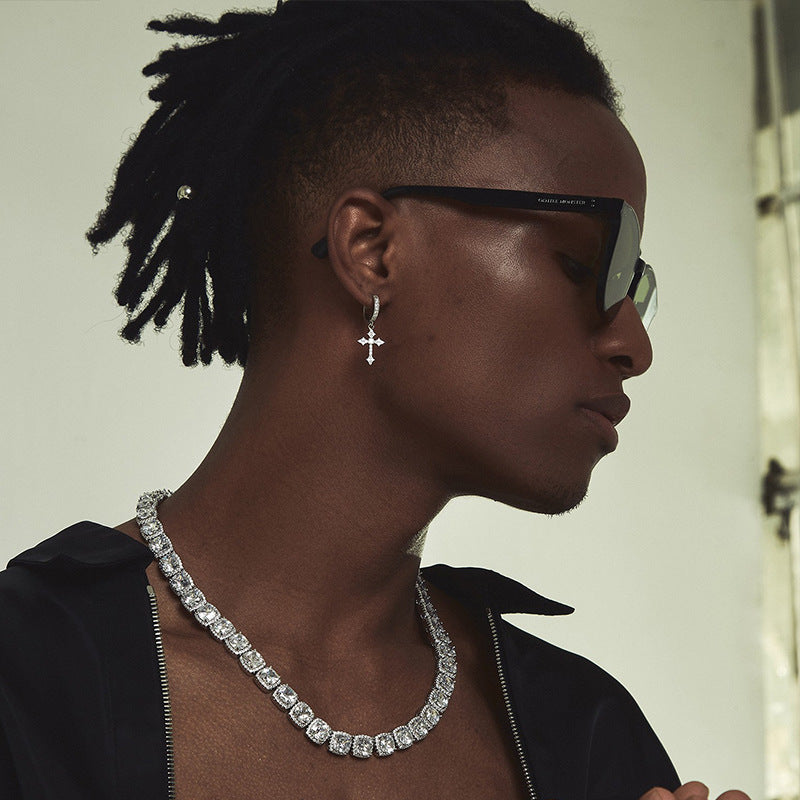 Zircon Cross Boys Hip Hop Temperament Style Minority Earrings