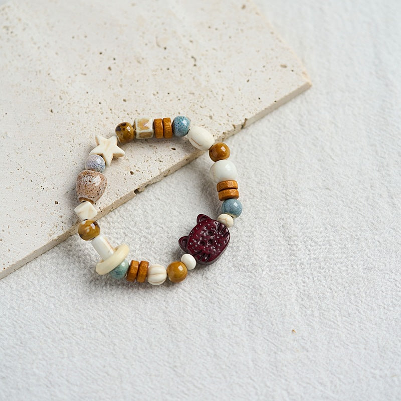 Women's Dopamine Color Ceramic Ancient Style Beaded Bracelets