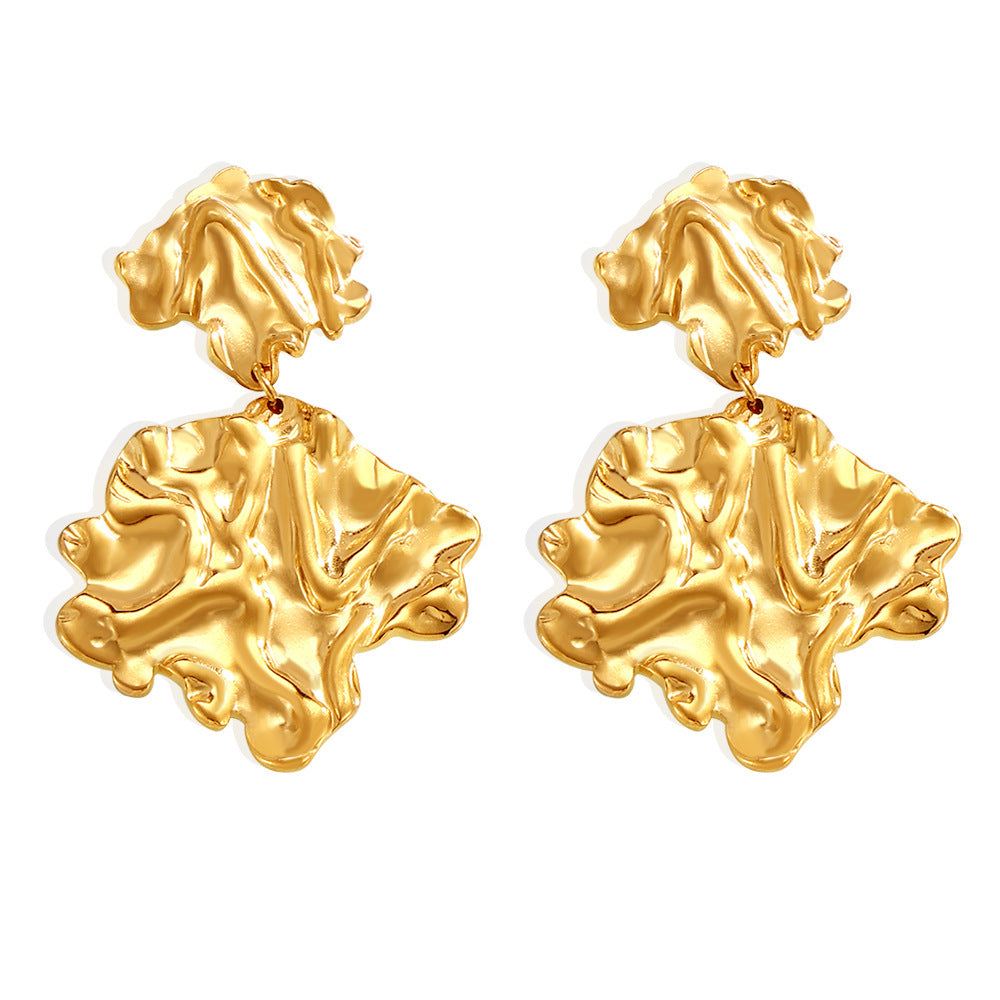 Personality Trendy Hammered Pleated Leaves High-key Earrings