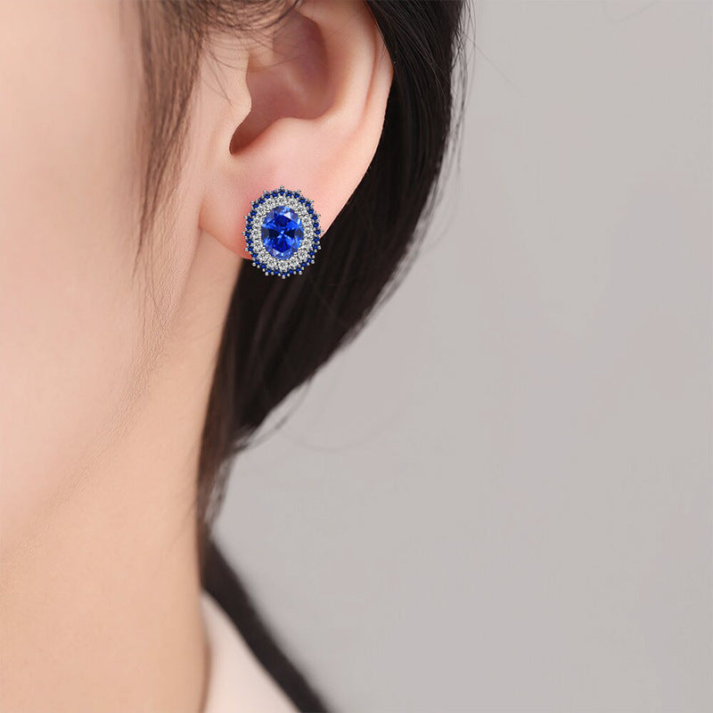 Women's Live Broadcast Diamond Sapphire For Stud Earrings