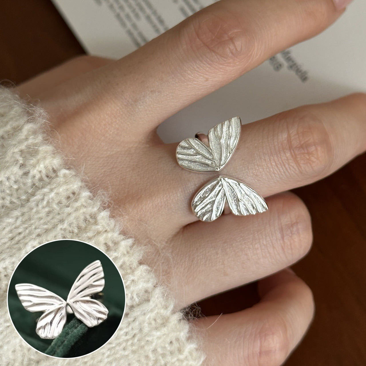 Butterfly Female Twin Elegant Personality Sier Rings