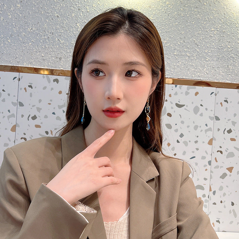 Women's Needle Elegant Retro Blue Long Dress Earrings