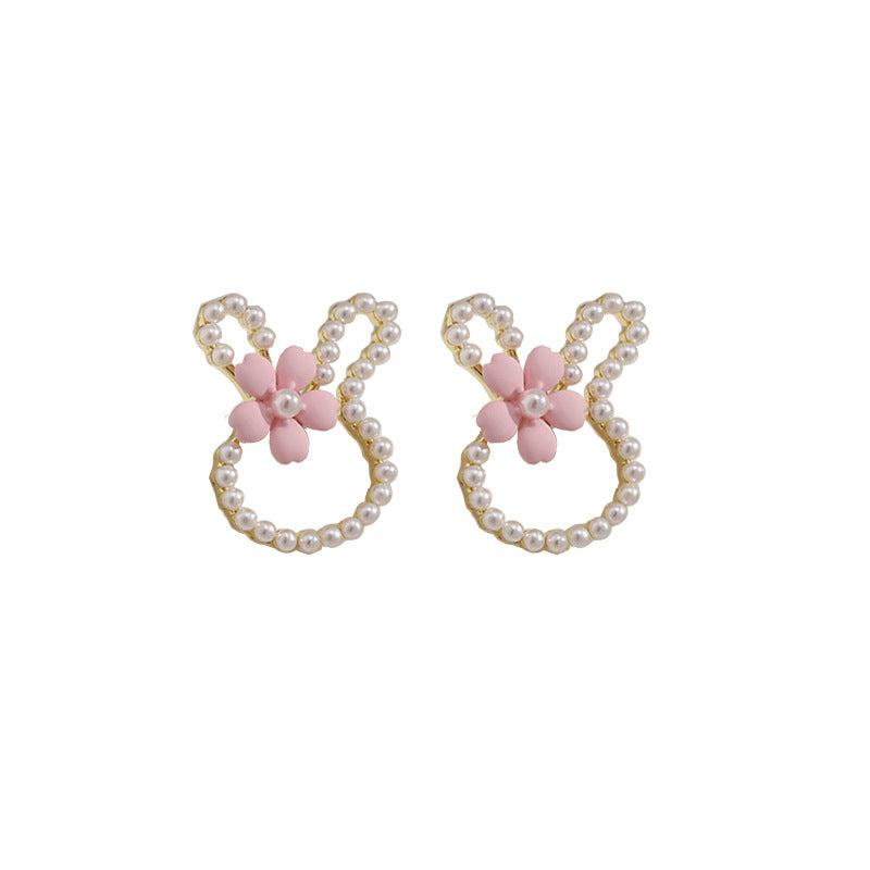Sweet Style Bunny Ear Female Pearl Earrings
