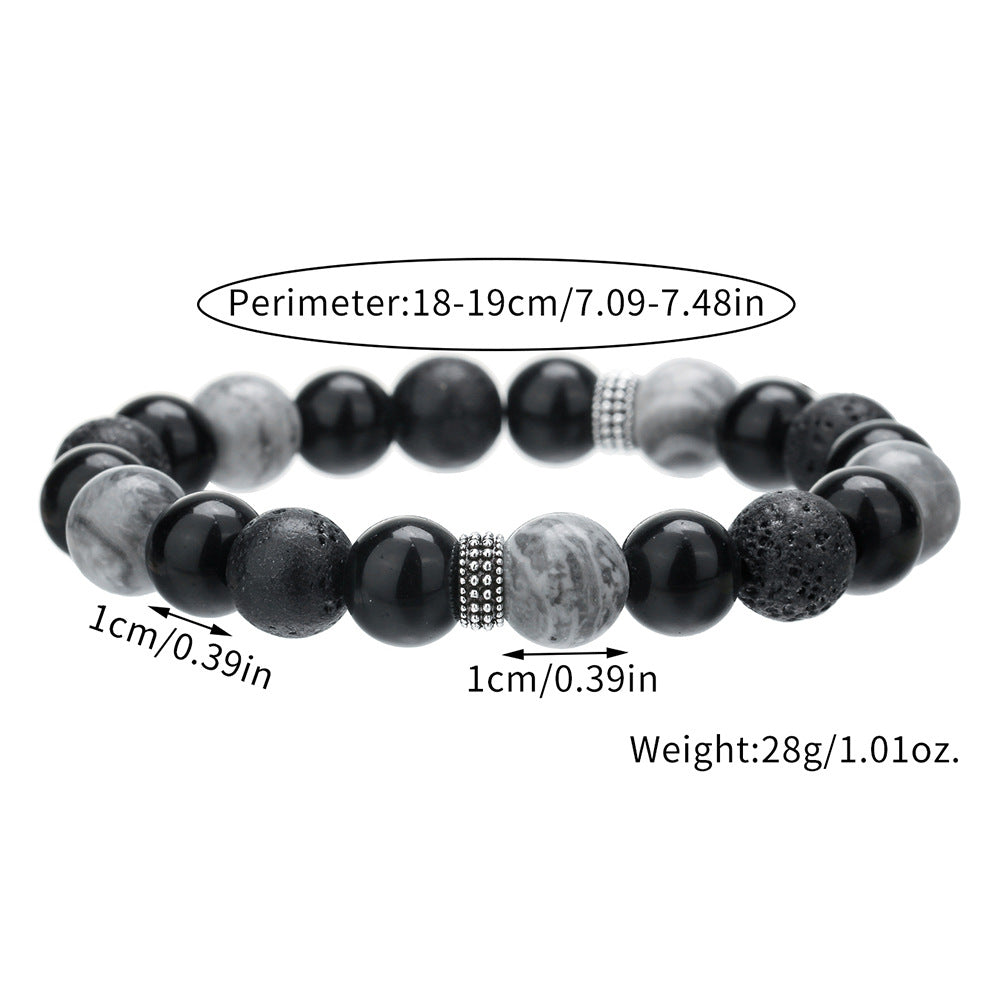 Live Broadcast Volcanic Rock Black Agate Map Stone Beaded Bracelets