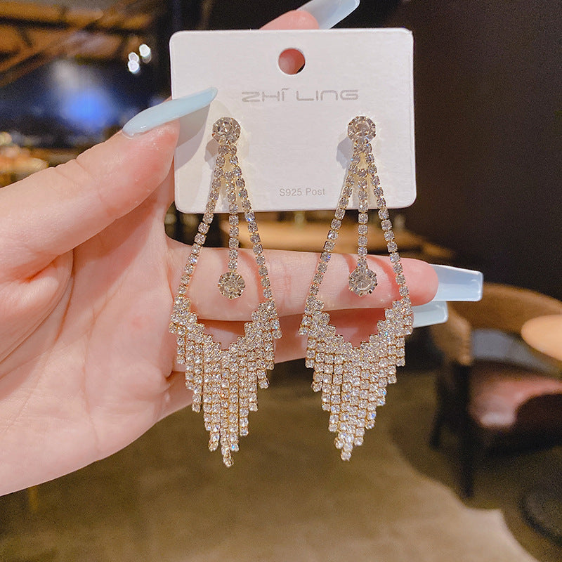 Sier Needle Korean Style Exaggerating Tassel Earrings