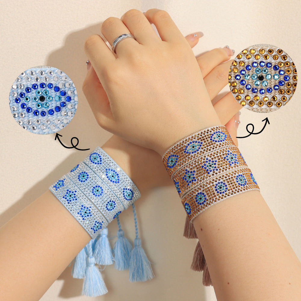 Devil's Eye Rhinestone Woven Hand Strap Fashion Lucky Blue Bracelets