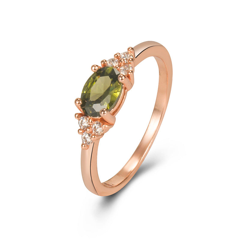 Women's Rose Gold Peridot Light Luxury Inlaid Rings