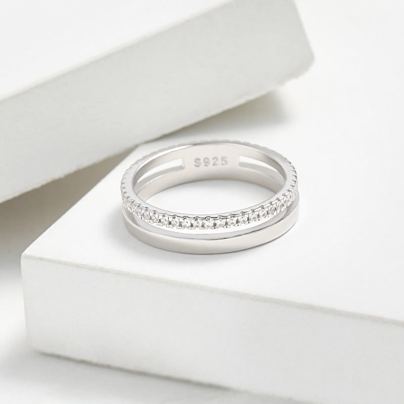 Women's Sterling Sier Gang Drill Zircon Simple Rings