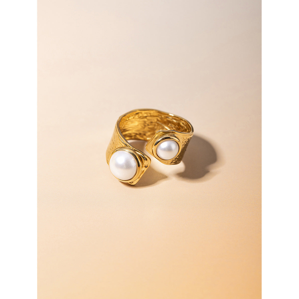 Stainless Steel Irregular Open Pearl Ornament Rings
